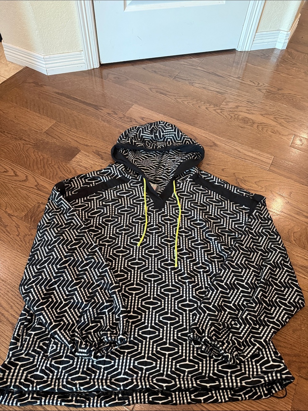 Free people women’s Oversized Black & White Geometric Hoodie with Neon Drawcords
